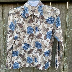 LIZ CLAIBORNE vintage floral coastal cowgirl long sleeve horn snap western shirt